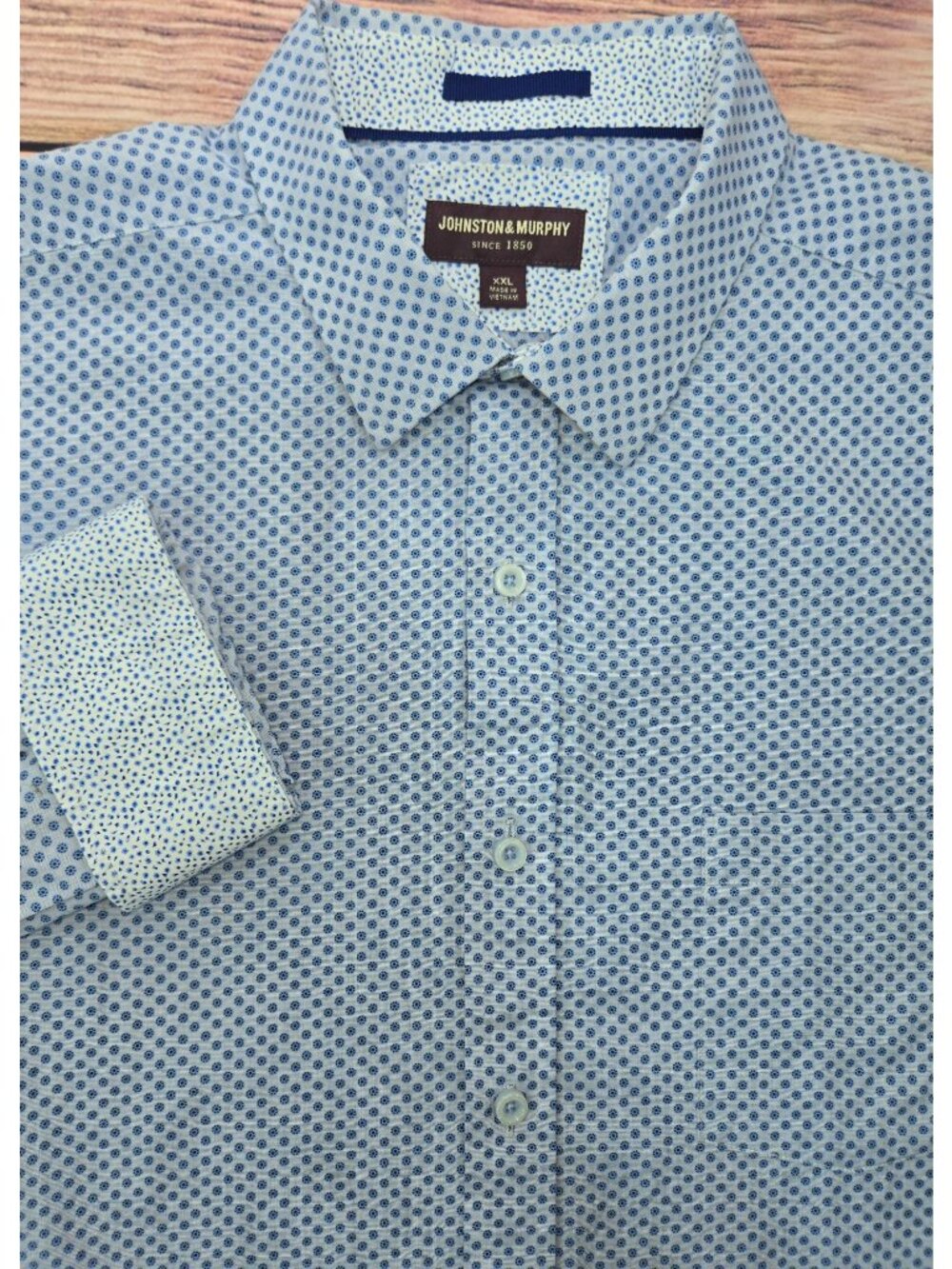 Johnston & Murphy Mens Blue Dot Pattern Button-Up Shirt XXL